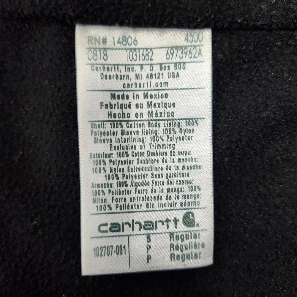 Carhartt Full Swing Jacket Mens Size Small Black Duck Canvas Sherpa‎ Collar Work